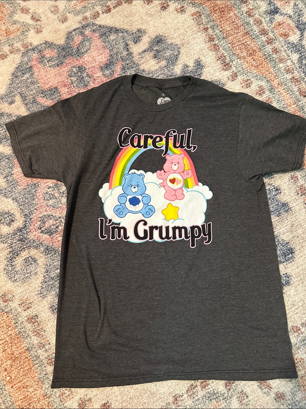 Women’s Graphic Shirt Sleeve Grumpy Bear Charcoal T-shirt
